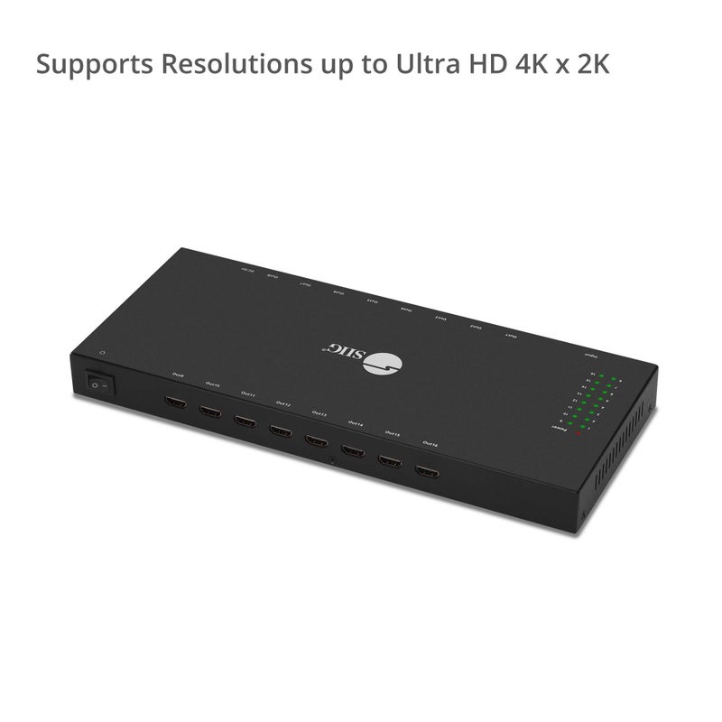 SIIG 1x16 HDMI Splitter - 4K x 2K @30Hz & 1080p, HDMI 1.4 Deep Color, 3D, Plug & Play, Auto EDID, 16 Way Port HDMI Splitter 4K (1 in 16 Out) CE-H24Q11-S1 - Image 3